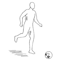 Soccer player run and kicks the ball graphic black white isolated sketch illustration vector