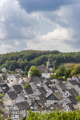 White half timbered houses of the historic town Freudenberg, Germany