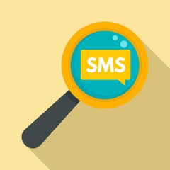 Sms magnify glass icon. Flat illustration of sms magnify glass vector icon for web design