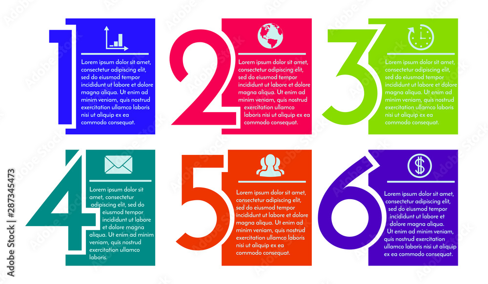 Poster infographic design template with numbers six option can be used for workflow layout, diagram, annual