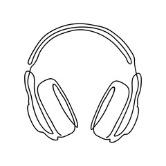 Single line drawing isolated on a white background. Wireless headphones for listening to music.