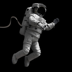 astronaut performing a space walk, isolated on black background