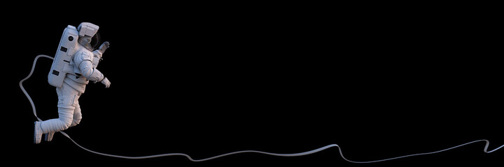 astronaut with safety tether, isolated on black background 