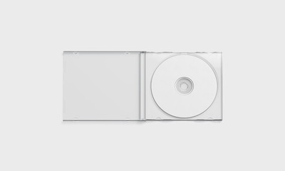 Blank white transparent cd case mockup opened, top view,