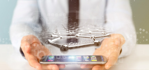 Businessman holding a graphene structure - 3d rendering