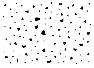 Black watercolor stains large and tiny isolated on white background. Hand drawn illustration of imitation marble chips. Can be used for illustrations, collages, zine, web backgrounds, cards.