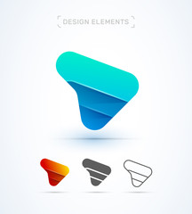 Arrow play logo template. Application icon. Material design, flat, line art, origami paper styles