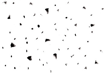 Black watercolor stains large and tiny isolated on white background. Hand drawn illustration of imitation marble chips. Can be used for illustrations, collages, zine, web backgrounds, cards.