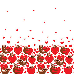 Obraz na płótnie Canvas card Three-toed sloth holding red heart, isolated on white background. Valentine's Day Card banner template. Funny Kawaii animal. Can be used for Gift wrap, fabrics, wallpapers. Vector