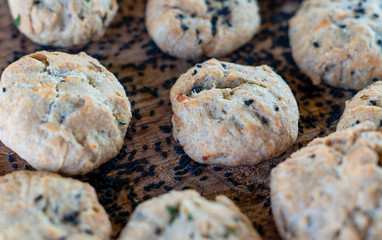 Homemade baked black sesame seeds bread.