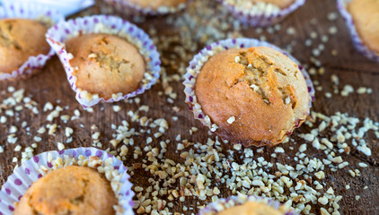 Sweet and Tasty American Muffins Background , Shopping at a Market Place, Bakery View, Pastry with a Delicious Chocolate Filling, Quickbread Baked Product, Traditionally breakfast of United States