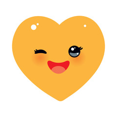 Card design with Funny Kawaii heart pink, yellow, orange, isolated on white background. Valentine's Day Card banner template. Vector