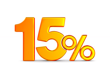 fifteen percent on white background. Isolated 3D illustration