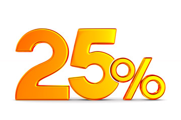 twenty five percent on white background. Isolated 3D illustration