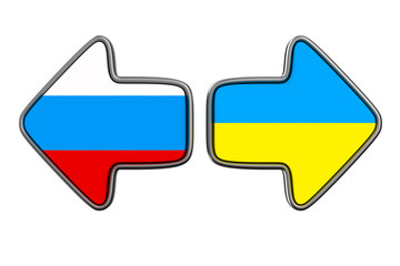 Relations between Russia and Ukraine on white background. Isolated 3D illustration