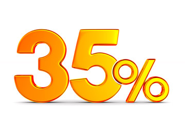 thrity five percent on white background. Isolated 3D illustration