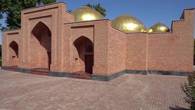 Kulob Mir Sayyid Ali Hamadani Golden Cupola Mausoleum Back Side View on a Sunny Blue Sky Sunset Day