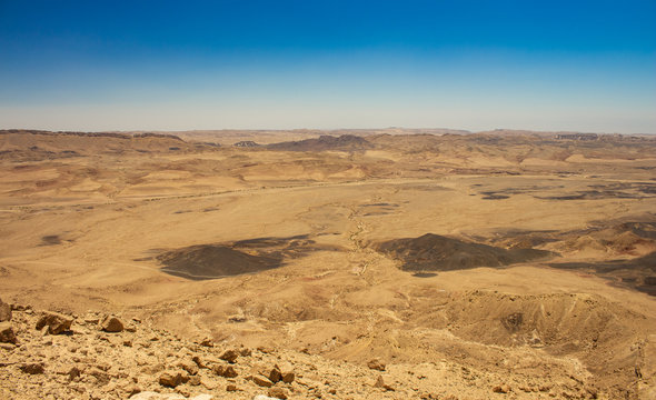 top view Judean desert Israeli holy place scenic landscape photography from above with drone, sand valley ho horizon line on background 