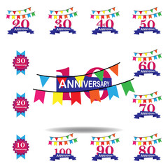 10 years multicolored icon . Set of anniversary illustration icons. Signs, symbols can be used for web, logo, mobile app, UI, UX