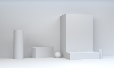 Geometric White shape scene minimal, 3d rendering.