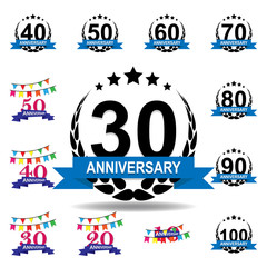 30 years multicolored icon . Set of anniversary illustration icons. Signs, symbols can be used for web, logo, mobile app, UI, UX