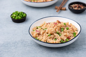 Japan fired rice with peas and chopstick