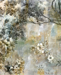 Fototapety  Malarstwo abstrakcyjne sztuki kolorowe kwiaty. Wiosenna wielokolorowa ilustracja