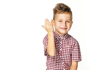 handsome boy in shirt on white background