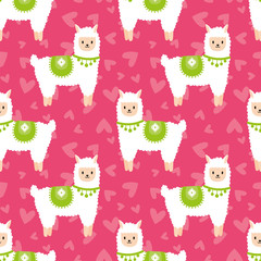 Pink seamless pattern with cute alpacas