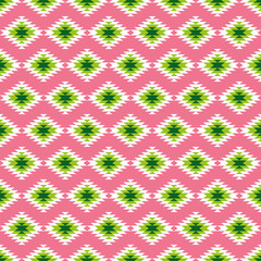 Materiał do szycia Pink and green kilim seamless pattern