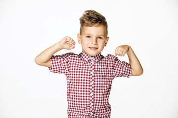 handsome boy in shirt on white background