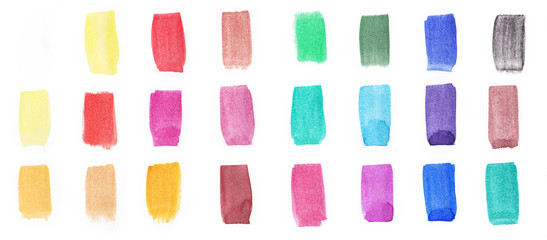 Multi-colored watercolor palette paints isolated on white background.