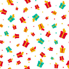 Fototapeta na wymiar Color gift box confetti seamless pattern