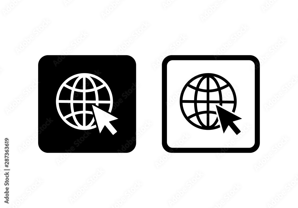 Poster globe go to web icon set. vector design