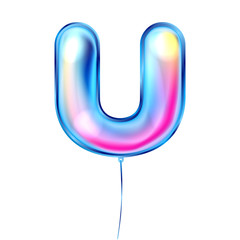 Blue metallic balloon, inflated alphabet symbol U