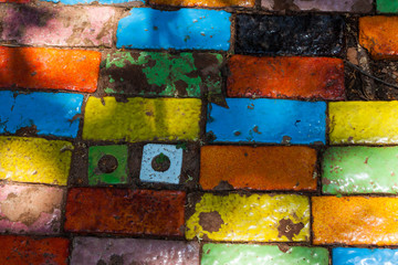 Colorful brick floor. Construction material texture.