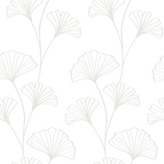 Vector ginkgo leaves seamless pattern, white and gray