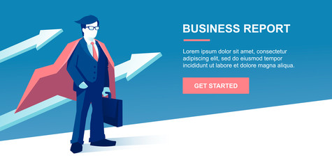 Global Success. Business concept. Banner for your website. Business grow. Super Businessman. Your Succes.