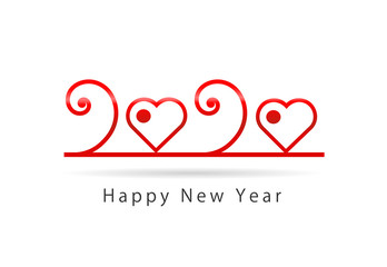 happy new year 2020 with heart on isolated background
