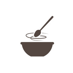 Kitchen icon bowl with spoon, Flat vector illustartion. Cooking logo.