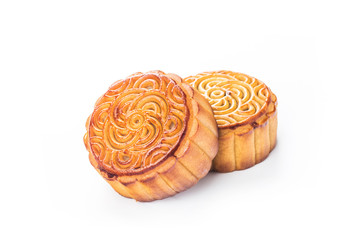  mooncakes for Chinese Mid Autumn Festival celebration, isolated on white background