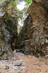 Interesting rocks forming a narrow passage in the Imbros Gorge on the island of Crete