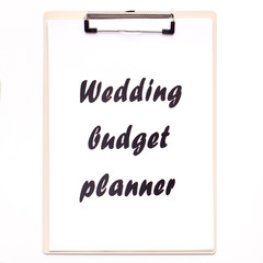 Wedding budget planner with black text on white background