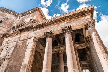 Exterior view of the historical Pantheon in Rome, Italy