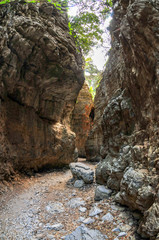 Interesting rocks forming a narrow passage in the Imbros Gorge on the island of Crete