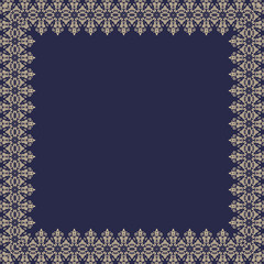 Classic vector golden square frame with arabesques and orient elements. Abstract ornament with place for text. Vintage pattern