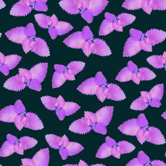 Mint leaves seamless pattern made of photography. Bright greens on pastel background.