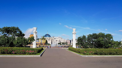 Buildings in the VDNKh Park in moscow russia