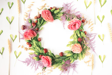 Floral wreath made of beautiful green leaves.