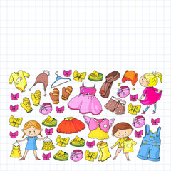 Children clothes. Background for babies, kids patterns.